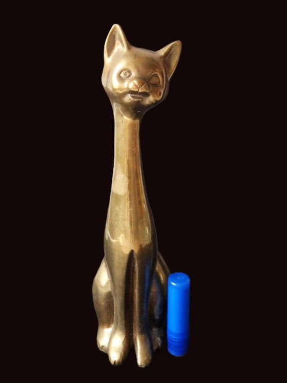 Image 1 of Large solid copper cat - 28.5 cm - 976 grams - 70s