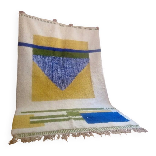 Gewebter Berber Teppich - blaues und gelbes Muster - handgefertigter marokkanischer Teppich - 300x210 cm