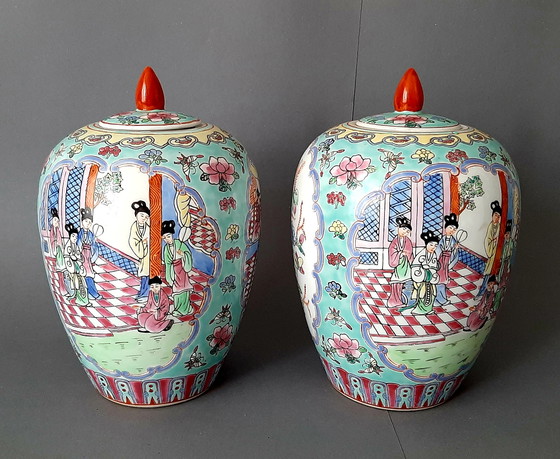 Image 1 of 2 Chinese Famille Rose lidded pots