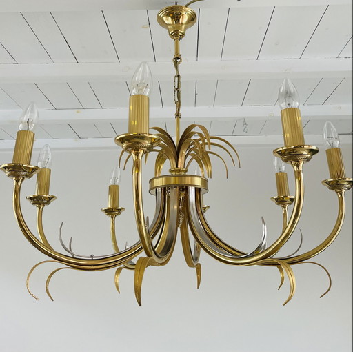 Lampadario a forma di ananas in ottone e cromo, anni '70