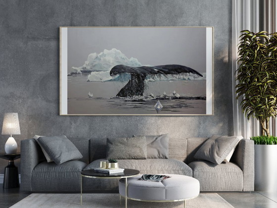 Origineel olieverfschilderij, hedendaagse kunst: zee, ijsberg, walvis zonder roeispanen (photo 3 of 7)