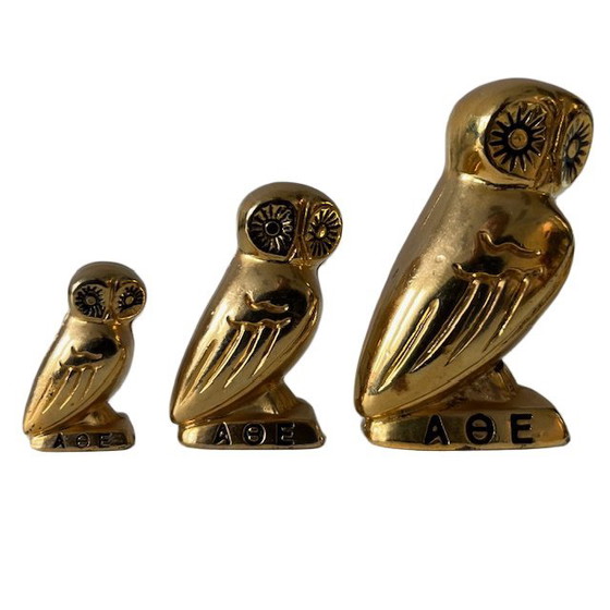 Image 1 of Set of vintage Greek owls by Athena 24k gold 1960's