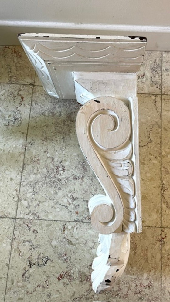 Patinated White Wall Console Shelf – Shelving unit, Wood (photo 32 of 35)