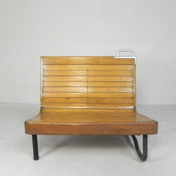 Image 1 of Double-sided teak train bench, 1930s