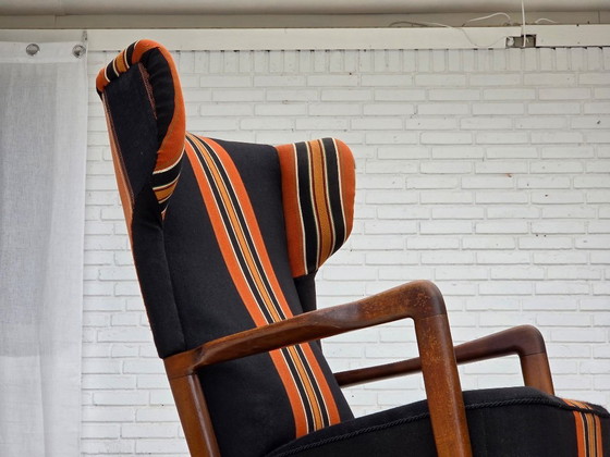 Image 1 of Anni '60, poltrona danese con schienale alto di Fritz Hansen, lana per mobili, legno di faggio.