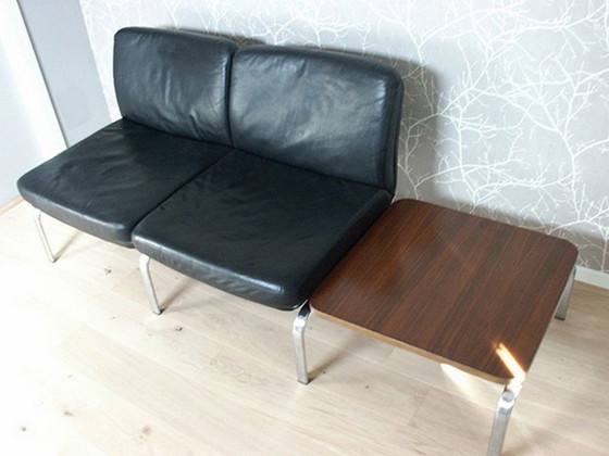 Image 1 of 3x Knoll Black Leather Living Room Set