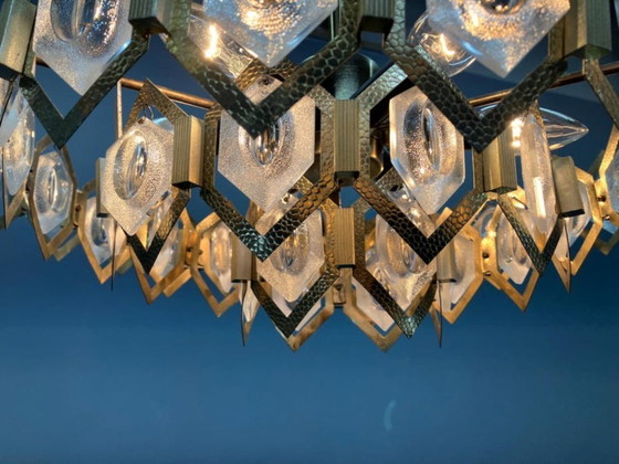 Image 1 of Kronleuchter aus facettiertem Glas, Messing, Jaroslav Bejvl Kamenický Šenov, 1960er Jahre, Tschechoslowakei