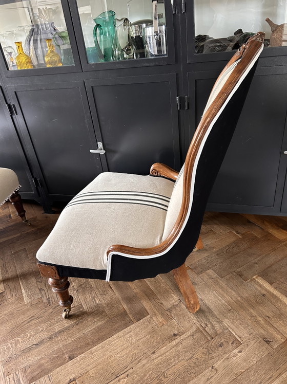 Image 1 of Antique Biedermeier knitting chair, newly upholstered