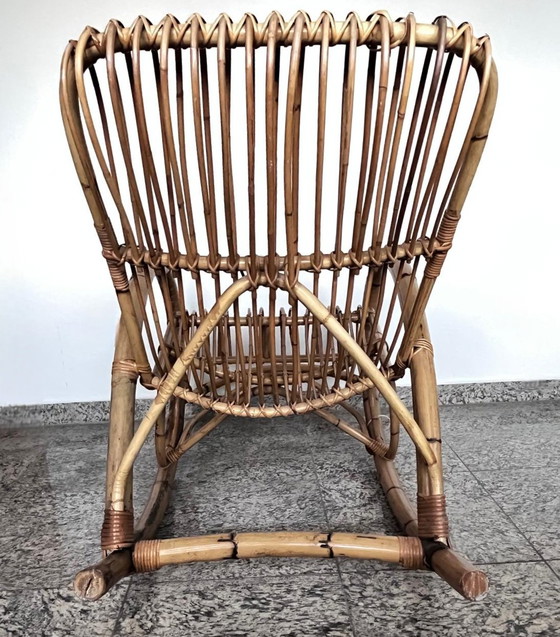 Sedia a dondolo vintage in bambù massiccio di Franco Albini per veranda o terrazzo, Italia, Mid Century, Boho (photo 6 of 15)