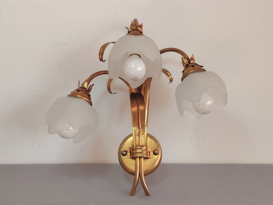 Image 1 of Vintage wandlamp (met wandarm) in Italiaanse Florentijnse stijl, gemaakt van smeedijzer.