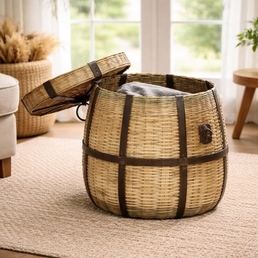 Grand panier en osier avec inserts métalliques CLOVE