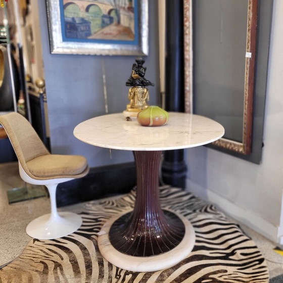 Image 1 of Vintage mahogany wood table and an oval Calacatta marble top by Vittorio Dassi, Italy