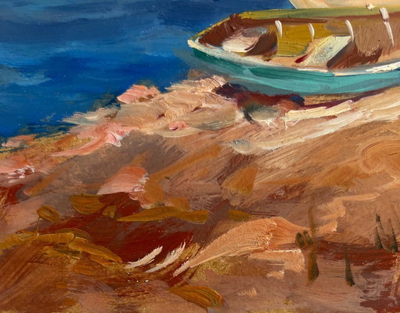 Image 1 of Original Oil Painting Evening Sea Landscape Calm evening sea