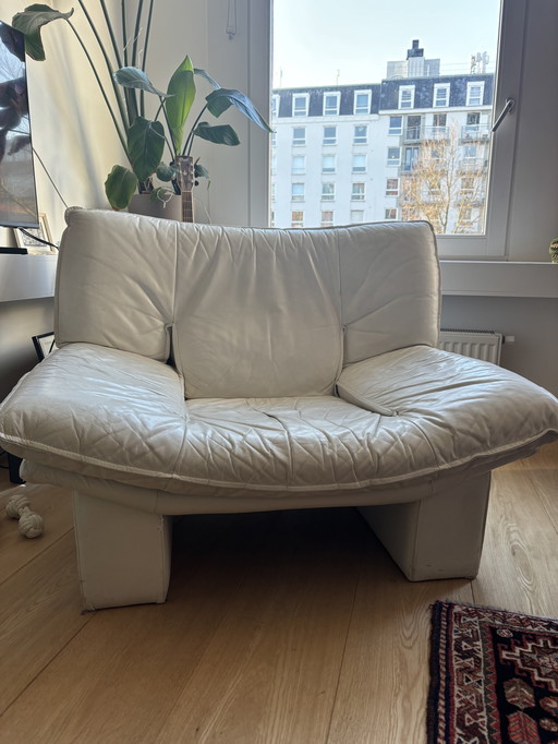 Vintage Italian white leather designer armchair