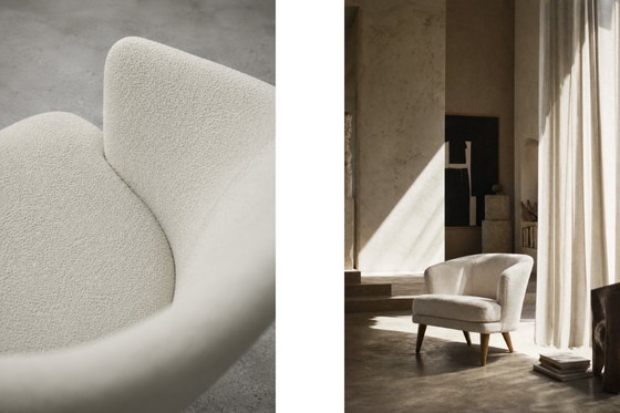 Image 1 of Low Mid-Century Scandinavian Modern Oak & Fabric Armchair with Rounded Backrest, 1960s