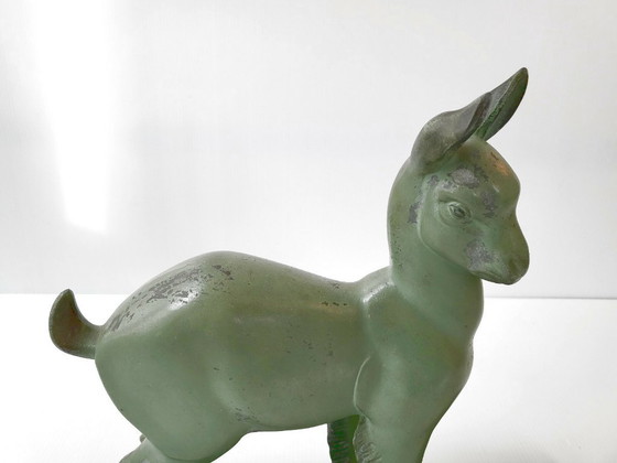 Image 1 of HET LAM EN DE VOGEL 1930 ART DECO METAAL & MARMER JAREN 30 BRONZEN DIER 1930