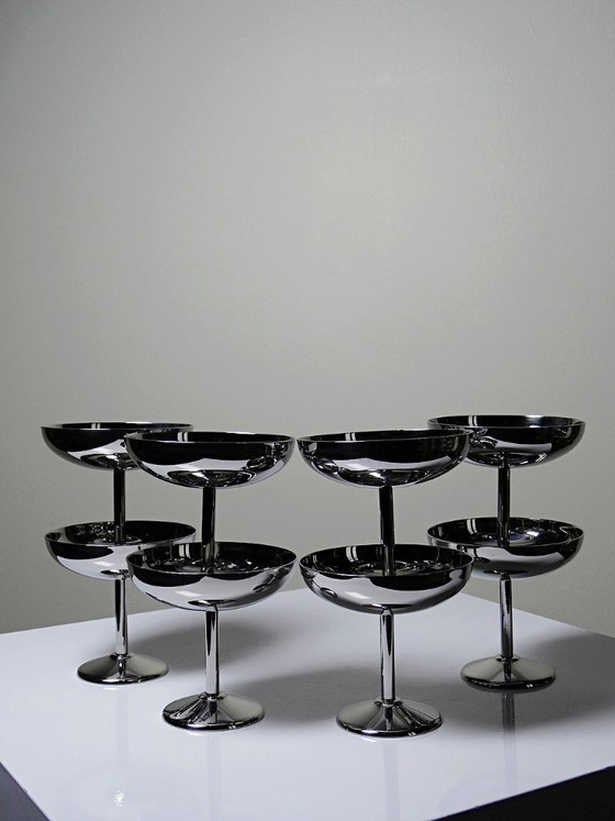 Image 1 of 8 Vintage stainless steel dessert bowls on feet in the Guy Degrenne style