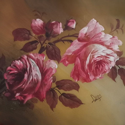 WOODEN GLASS TRAY WITH ROSES - ART DECO