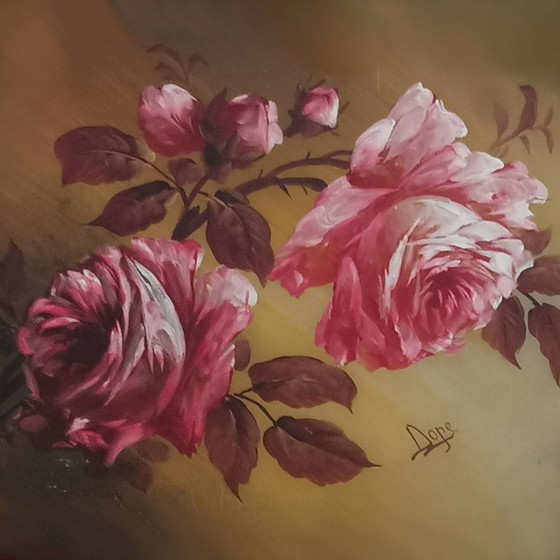 Image 1 of HOUTEN GLAZEN DIENBLAD MET ROZEN - ART DECO