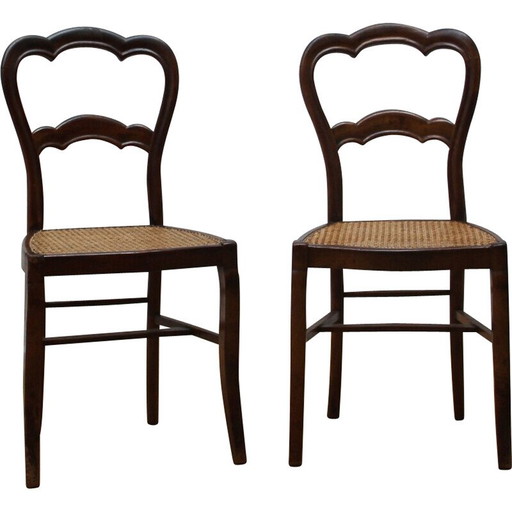 Vintage kersenhouten stoel met rieten zitting