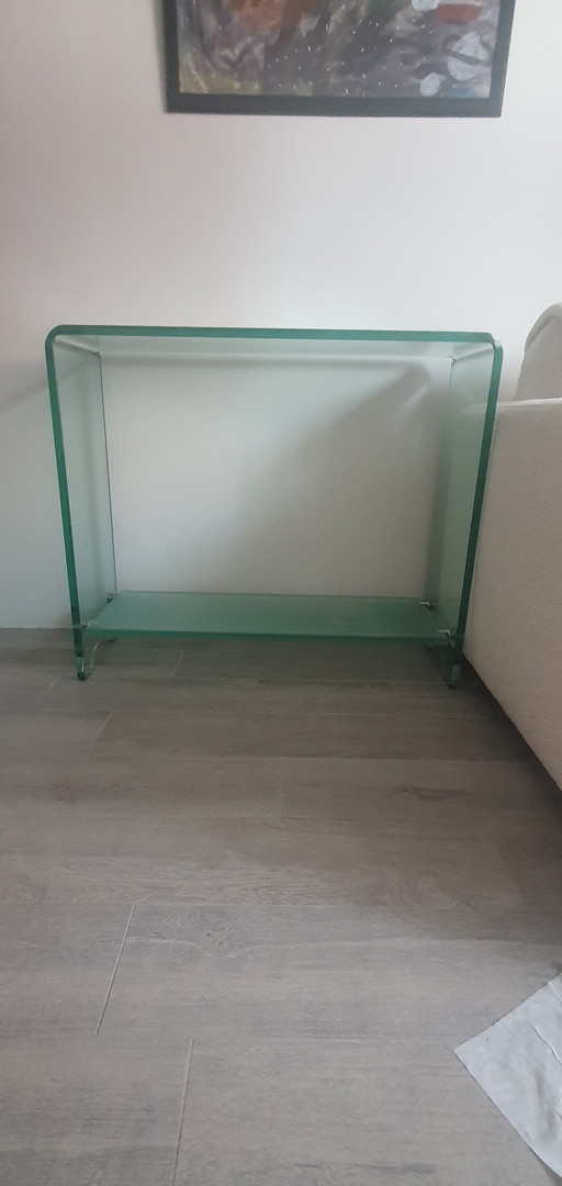 Design tempered glass side table with matt glass shelf 90x77x30cm, eventually to be sold with bioethanol design fireplace