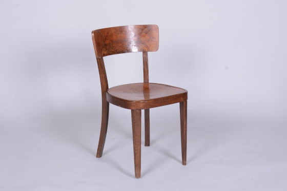 Vier restaurierte Art-Deco-Stühle von Thonet, Buche, Nussbaum, tschechisch, 1940er Jahre – Esszimmerstühle (photo 4 of 15)
