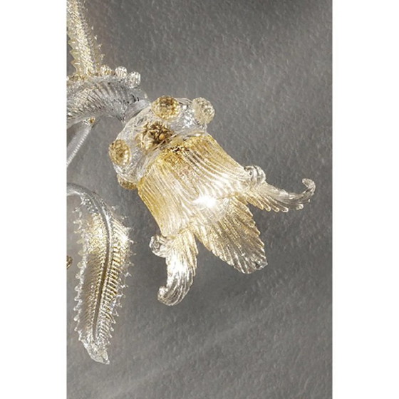 Image 1 of Luxury Italian Clear and Gold-Leaf Wall Sconce R with Flowers and Leaves Murano Glass