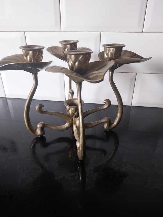 1 x Art Deco brass 5-point candle holder 1970s (photo 5 of 8)