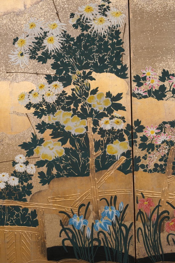 Image 1 of Antique Japanese 6-Panel Folding Screen Rinpa School-style