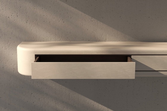 Image 1 of Moderne zwevende lade van gips met walnoothouten binnenkant Mortex