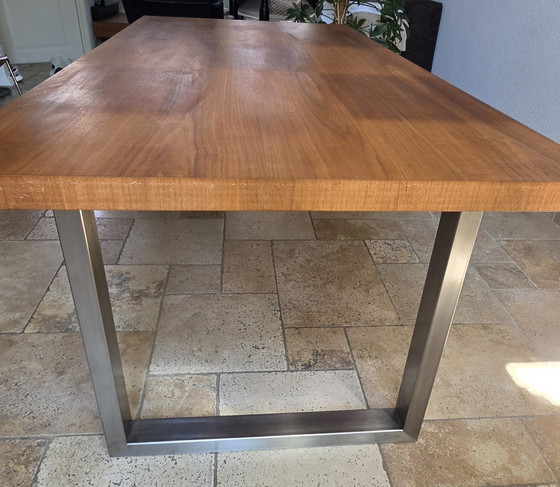 Teak Dining Table With Metal Base (200cmx95cmx76cm) – rvs, Wood (photo 6 of 6)