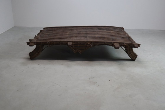 Image 1 of Antico tavolo indiano a carretto con ottone e ferro - c.1800, oggetto Wabi-Sabi