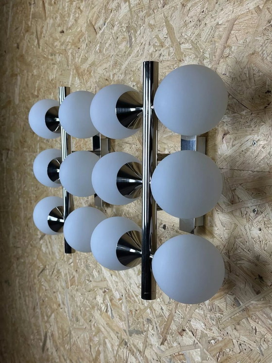 Image 1 of 2x 60s 70s 6-flame Sputnik wall lights from Kaiser Leuchten opal glass