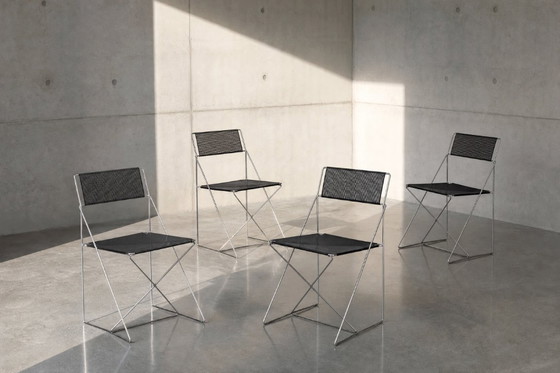 Image 1 of Vintage minimalistische metalen X-Line stoelen van Niels Jørgen Haugesen voor Hybodan, jaren 70, set van 4