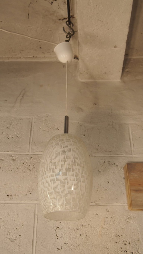 Image 1 of Lunel Pendant Light Frosted Glass Lantern Mid Century French Ceiling Lamp Style Vintage Geometric Lighting