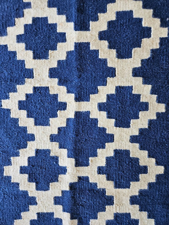 Image 1 of Senon Kelim Läufer 70 × 140 cm - Handgefertigt in Ägypten - Blauer Diamant, Flachgewebe