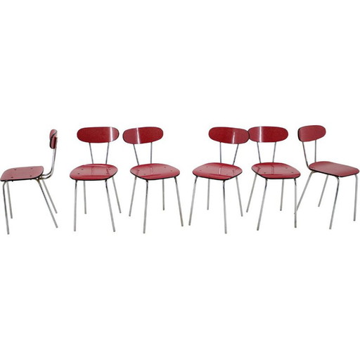 Set of 6 vintage umakart and chrome-plated dining chairs, Czechoslovakia 1960s