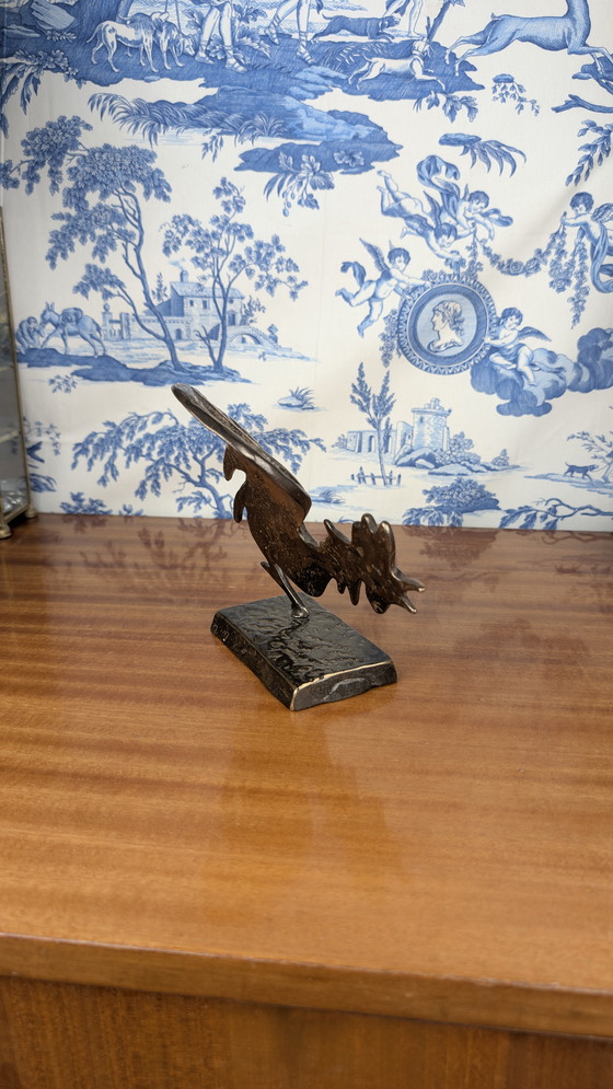 Image 1 of Yves LOHÉ "Cocorico" verguld bronzen haan sculptuur met certificaat, Vintage 1990