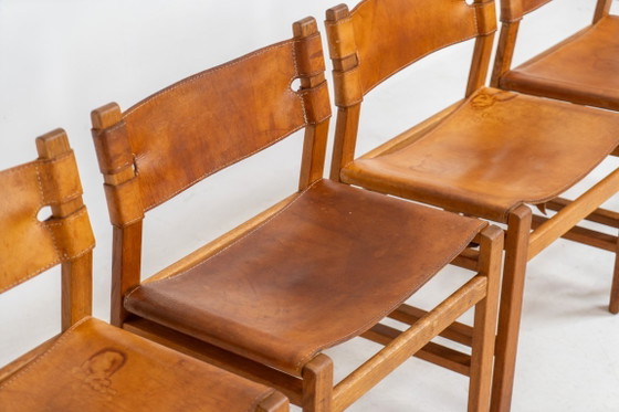 Image 1 of Oak & leather dining chairs (Denmark, 1960s).