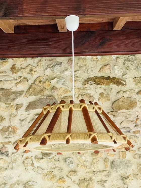 Image 1 of Suspension en bois et jute, style scandinave vintage, années 1960