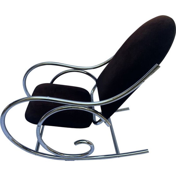 Image 1 of Vintage rocking chair velour marron, France 1975s