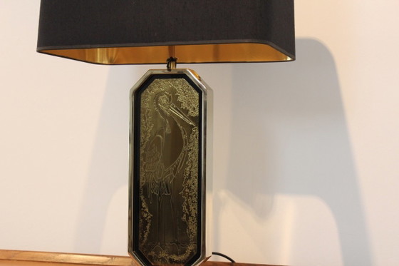 Georges Mathias Signierte Vergoldete Handgeätzte Tischlampe, Tischlampen, Messing (Foto 5 von 17)