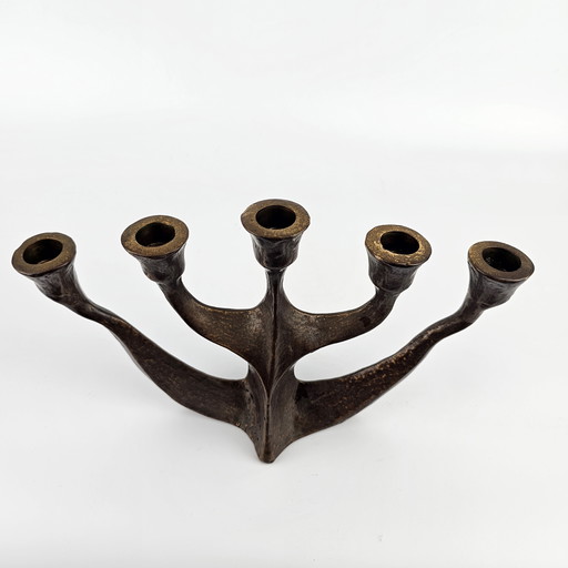 Bronze Vintage Candlestick for 5 Candles: Brutalist Design by Horst Dalbeck, Germany 1950 - 1970