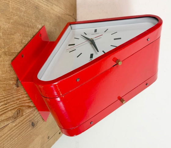 Image 1 of Horloge murale double face Seiko Ships rouge vintage, années 1970