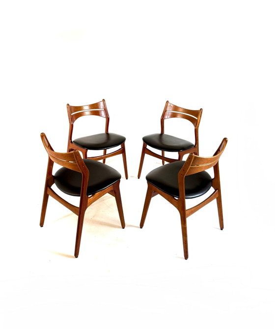 4x Sedie da pranzo vintage modello ‘310’, Erik Buch ‘60, Legno, Pelle, Marrone (foto 12 di 14)