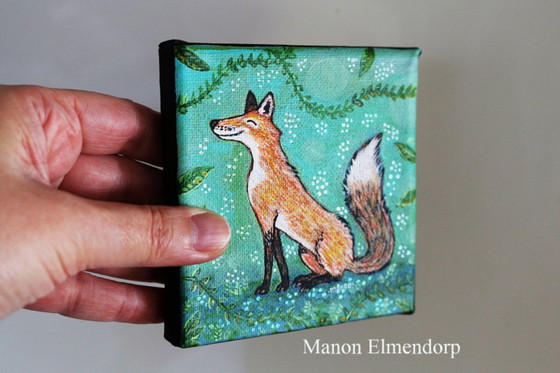 Image 1 of Unique Hand-Painted Small Painting with Donkey: Fox
