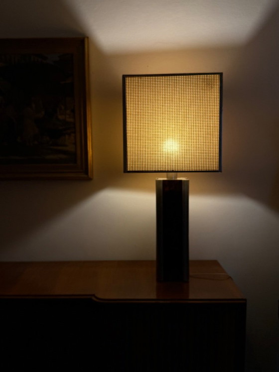Romeo Rega, Hollywood Regency table lamp, Italy, 1970s, Rattan, Metal, Brown, Mid Century Modern (photo 4 of 15)