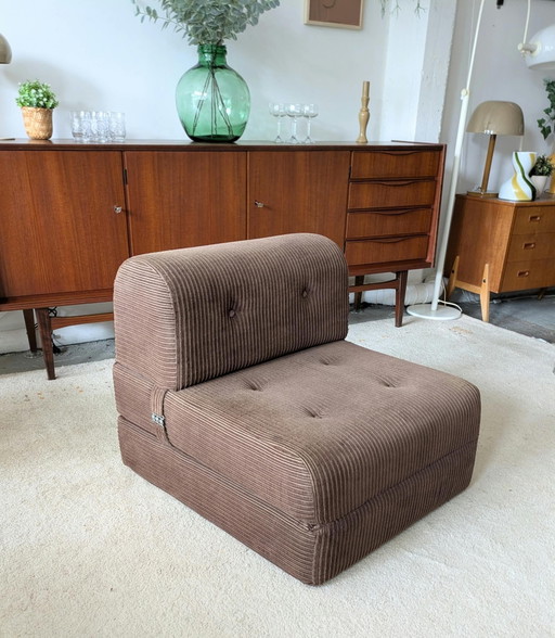 Vintage Ikea slaap fauteuil, bruin ribfluweel