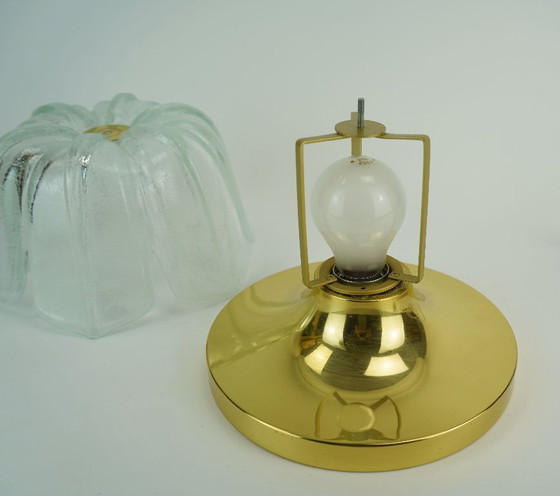 Image 1 of glashuette limburg CEILING LIGHT flush mount model A475 3031 flower-shaped glass shade and brass 1970s
