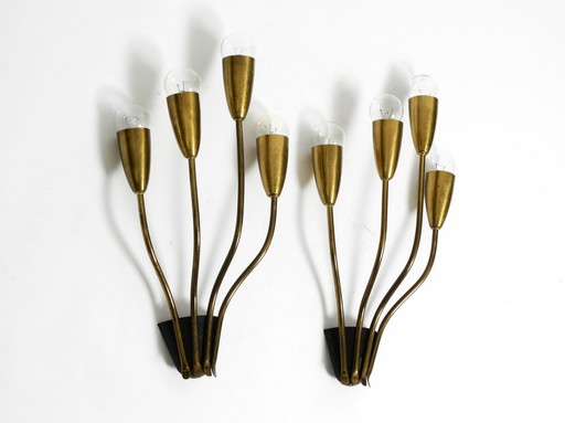 Paar große schöne vierarmige originale Mid Century Modern Wandlampen aus Messing